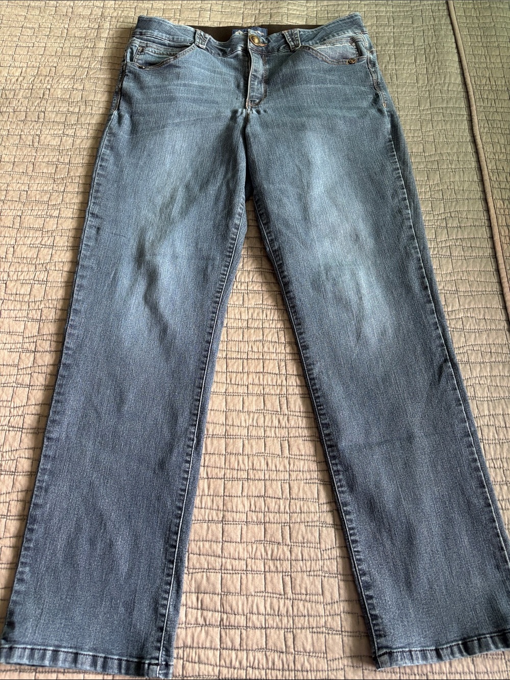 Democrqcy Jeans “Ab” solution Straight-Leg in med Wash. sz 12 power tummy mesh